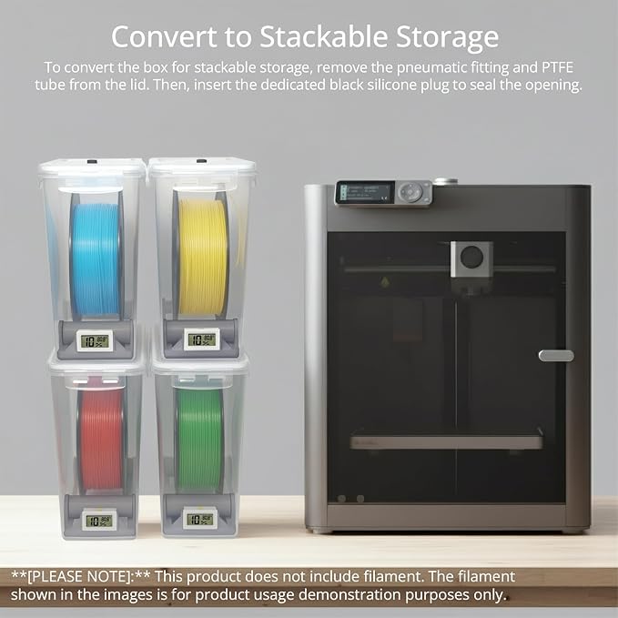 3 Sets 3D Printing Filament Storage Box, 5.8L Dryer Box Continuous Filament Sealing and Protection While Printing, Compatible with 1kg PLA PETG ABS TPU 1.75mm 2.85mm, Stackable Bins (Gray) - Image 9