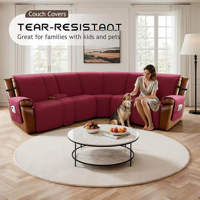 Arfntevss Recliner Sectional Couch Covers for Reclining Sectional L Shape Sofa Cover Non Slip Washable Recliner L Shaped Slipcover Middle Console Protector (1 Console Cover, Wine Red) - Image 5