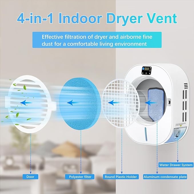 Upgrade 4-in-1 Indoor Dryer Vent Box With Dehumidifier for Protect Furniture, Electric Dryer Kit, Lint Trap, Intelligent Temperature and Humidity Display - Image 6
