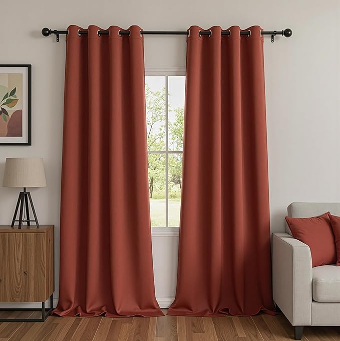 MYSKY HOME Brick Red Curtains for Bedroom Blackout Curtains for Living Room Sliding Door Curtain 95 Inch Long Thermal Insulated Grommet Room Darkening Window Drapes 1 Curtain Panel, 52 x 95 Inch by MYSKYHOME