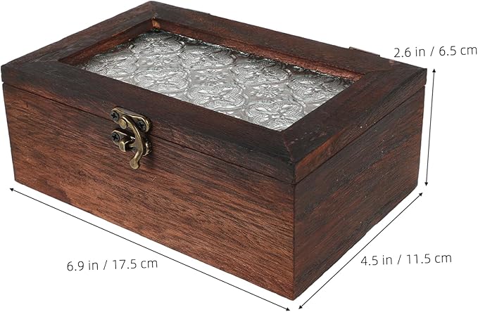 VALICLUD Wooden Keepsake Box with Glass Lid Vintage Flower Design Multifunctional Organizer for Dried Fruits Cosmetics and Important Documents Storage - Image 2