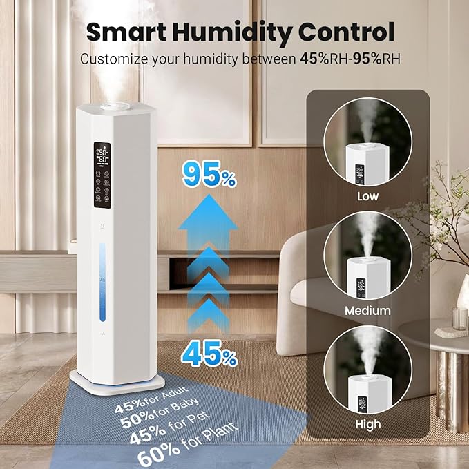 Humidifiers for Bedroom - GloryAir 2.38Gal/9L Top Fill Cool Mist Humidifier for Large Room 500ft² 120H Last with Auto Mode 7-Color Light Humidistat Aroma Box Quiet Humidifiers for Plants Baby & Adults - Image 5