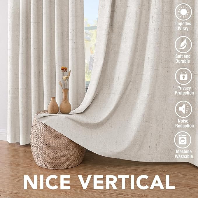 H.VERSAILTEX Linen Curtains 100% Blackout Curtains for Bedroom 102 inch Long Full Light Blocking Nature Linen Blended Window Curtains for Living Room Nickel Grommet (2 Panels, Ivory) - Image 7