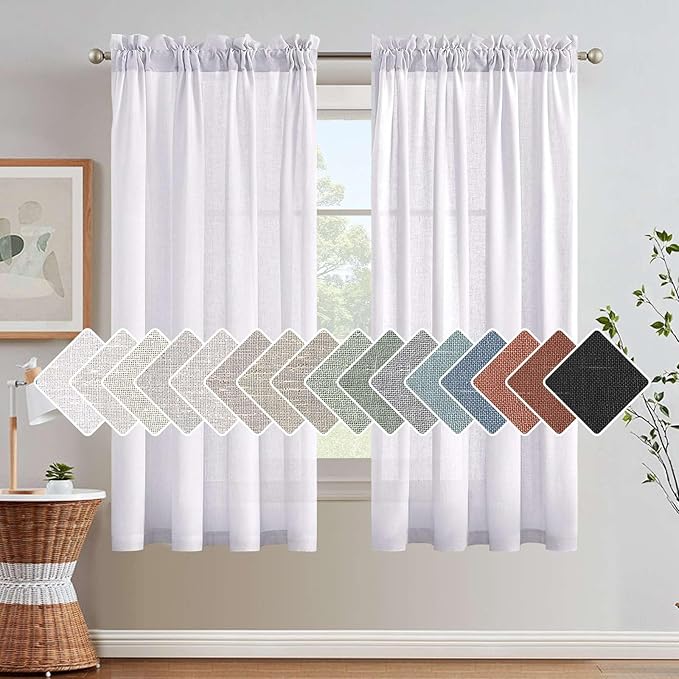 Off White Window Curtain Linen Textured Panels for Small Windows / Kitchen / Living Room / Bedroom, Rod Pocket, Natural & Durable (52 inch W X 63 inch L, Set of 2) by HVERSAILTEX