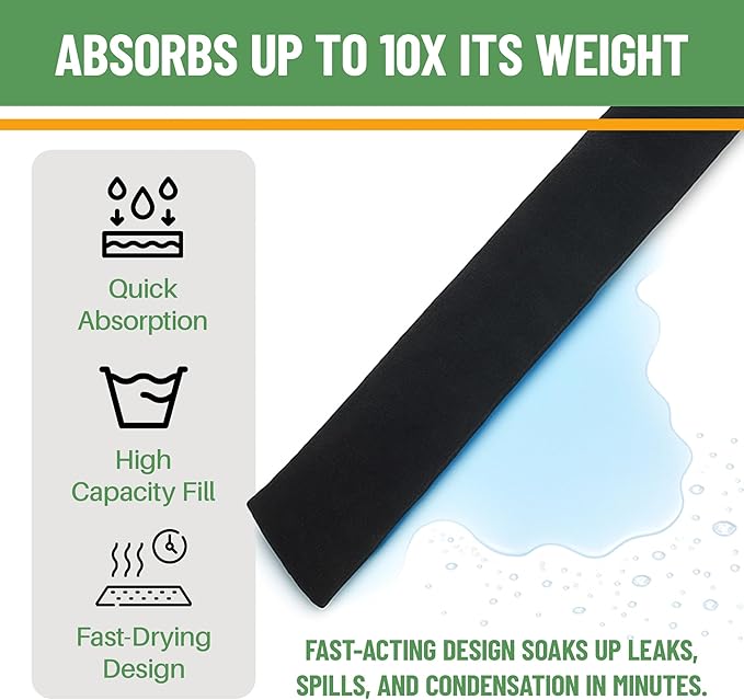 Evelots Water Absorber Snake Sock -2 Pack-Reusable Water Barrier - Absorbs 10 Times its Weight-Great for Leaks & Spills from Doors, Windows, Water Tank, Heavy Rain, Shower Tub-3 Feet Long - Image 2