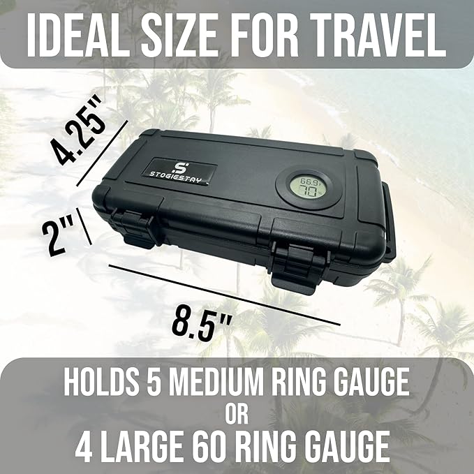 StogieStay Travel Humidor for Cigars – Digital Hygrometer, Airtight & Waterproof Case Holds Up to 5 Cigars (60 Ring Gauge) – Portable Cigar Storage, Protective Foam Insert, Premium Gift - Image 7