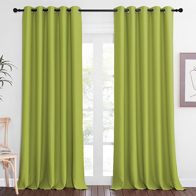 NICETOWN Patio Blackout Curtain Panels - Extra Wide Sliding Door Thermal Insulated Drape, Privacy Room Divider Curtain for Bedroom Office (Fresh Green, 66 x 118 Inch Long) by NICETOWN