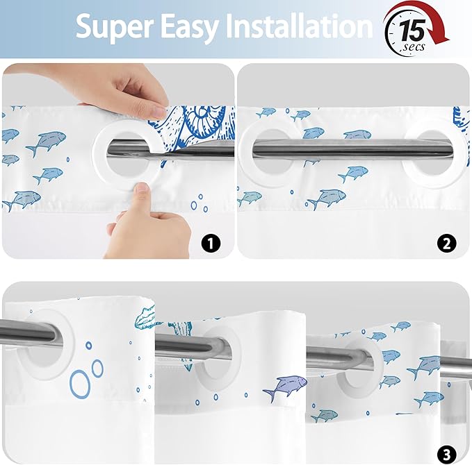 Extra Long No Hook Shower Curtain with Snap in Liner, Beach Ocean Nautical Coastal Shower Curtains and Liner Set for Bathroom, Seashell Fabric Bath Curtain, Waterproof Washable, Orange 71"x84" - Image 6