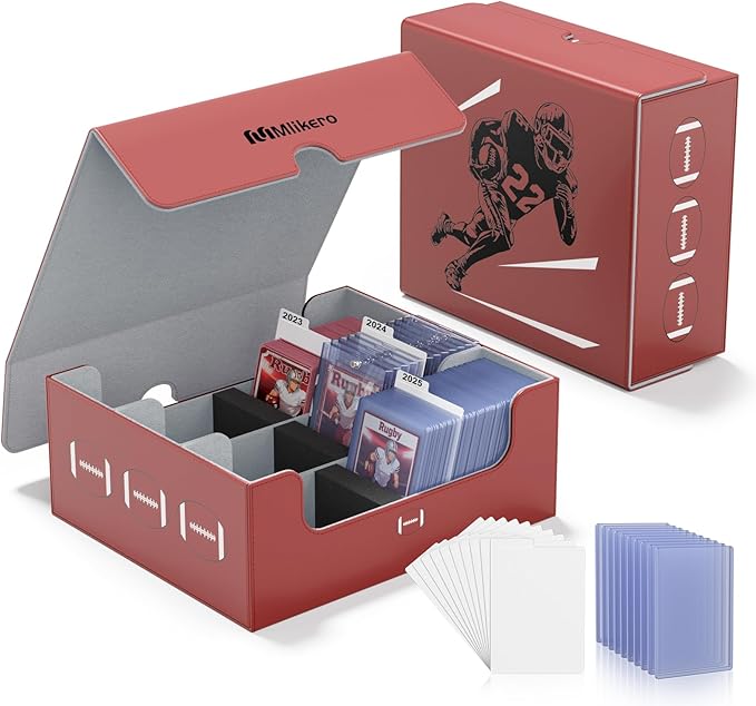 Mlikero Football Card Storage Box, Trading Card Storage Box Oversized Fits Toploaders, Magnetic Closure Sports Card Case for Football Cards 2025 (Holds 500+ Toploaders) by Mlikero