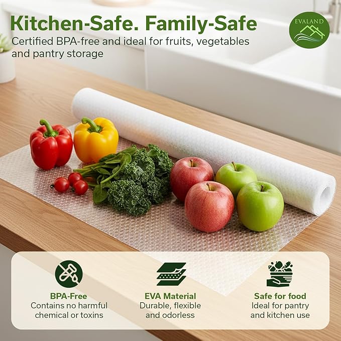 EVALAND Shelf Liners for Kitchen Cabinets Non-Adhesive 19.6" x 33 FT Clear Drawer Liner Non Slip, Washable Cabinet Liner, Waterproof Shelf Liners for Cabinets, Refrigerator Bathroom Pantry Cabinet Mat - Image 7