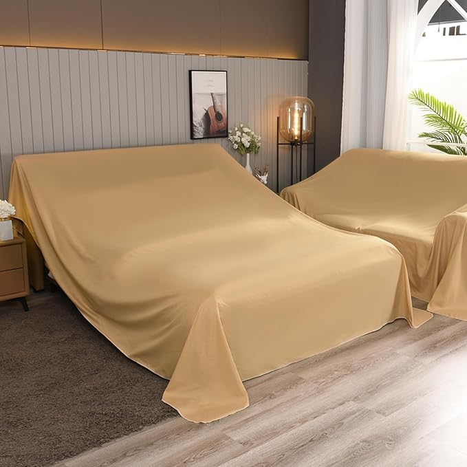 Furniture Cover Multi-Purpose, Indoor and Outdoor Furniture Dust Cover Sofa Cover Dustproof Breathable Mattress Protector Cabinet Cloth Home Dust Block (Light Camel, 480cm x 600cm(188x236in)) by WTHAVEN