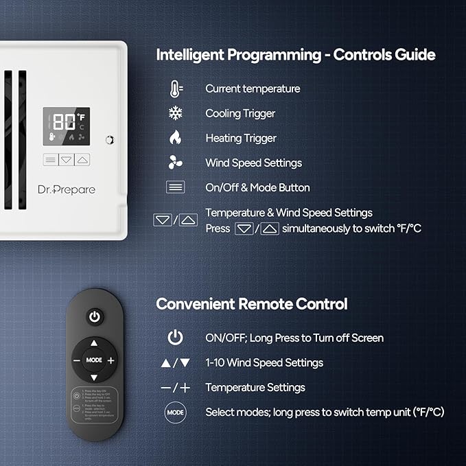 DR.PREPARE Register Booster Fan Fit for 4"×10" Register Holes, Smart Vent Booster w/Thermostat Control & Remote Control, Improves Heating & Cooling Vents, Quiet Fan Mode with 10 Speeds - Image 6