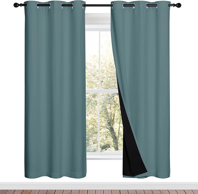 NICETOWN 100% Blackout Window Curtain Panels, Full Light Blocking Drapes with Black Liner for Nursery, 72-inch Drop Thermal Insulated Draperies (Aqua, 2 Pieces, 42-inch Wide Per Panel) by NICETOWN