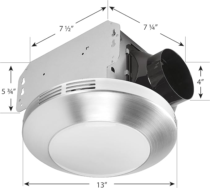 Homewerks 7117-01-BN Bathroom Integrated LED Light Ceiling Mount Exhaust Ventilation 1.1 Sones 80 CFM, Bath Fan Brushed Nickel - Image 2