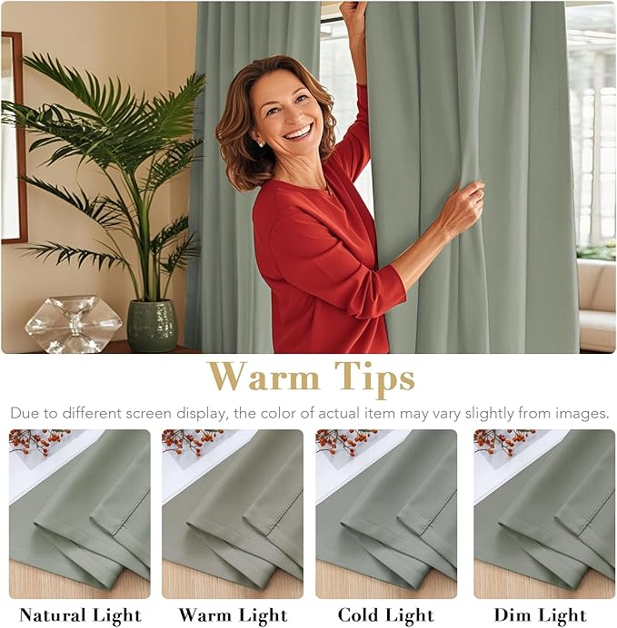 H.VERSAILTEX Blackout Curtains Thermal Insulated Window Treatment Panels Room Darkening Blackout Drapes for Living Room Back Tab/Rod Pocket Bedroom Draperies (2 Panels, Sea Grass, 52 x 96 Inch) - Image 6