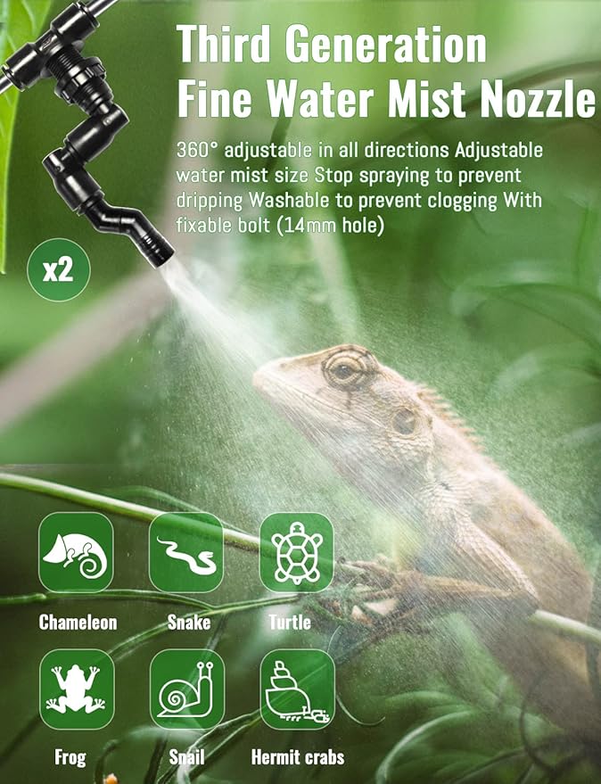 Reptile Mister Automatic, Quiet Reptile Misting System with Timer, Reptile Fogger Humidifiers with Fine Water Mist Nozzles, Terrarium Mister Humidifiers with Water Shortage Protection - Image 5