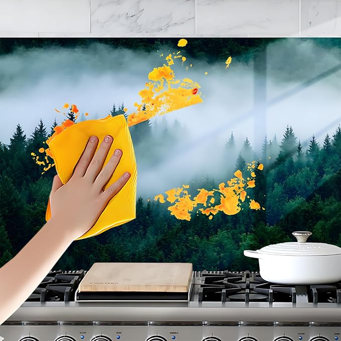 NYZE Kitchen Backsplash Stickers Waterproof Stove Backsplash Protector, 30 X 16 inch Removable Kitchen Wallpaper with Wall Art Decor for Stove Cooking Area(Forest Landscape) - Image 6