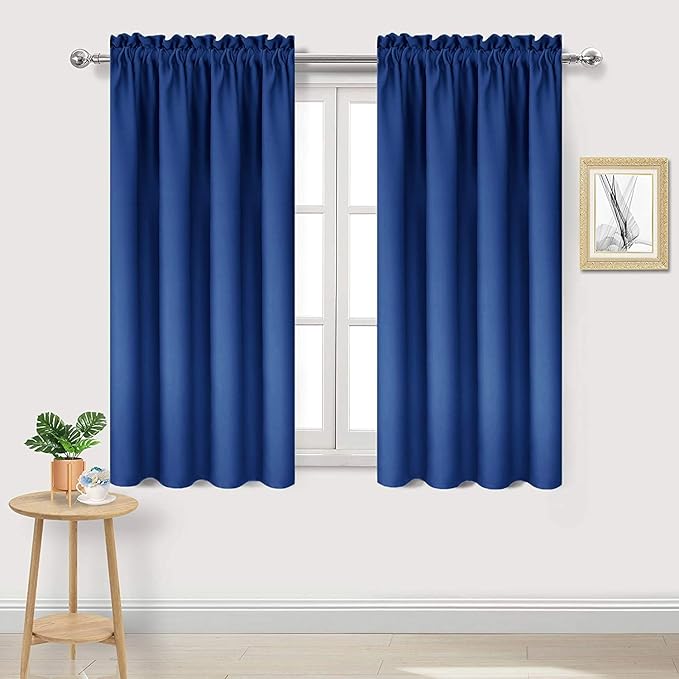 DWCN Blackout Curtains Room Darkening Thermal Insulated Bedroom Curtains Window Curtain Panels, 42 x 54 inches Long, Set of 2 Classic Blue Rod Pocket Drapes by DWCN