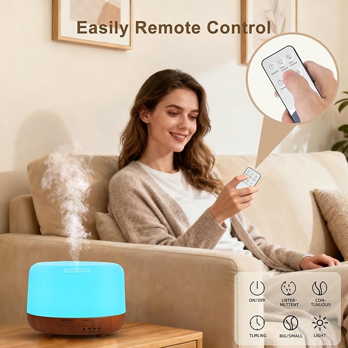 300ML Essential Oil Diffuser for Home, Aromatherapy Diffuser with Remote Control, 7-Color LED Light and 4 Timers, Quiet Auto-Off, Easy to Use for Bedroom Office - Image 3