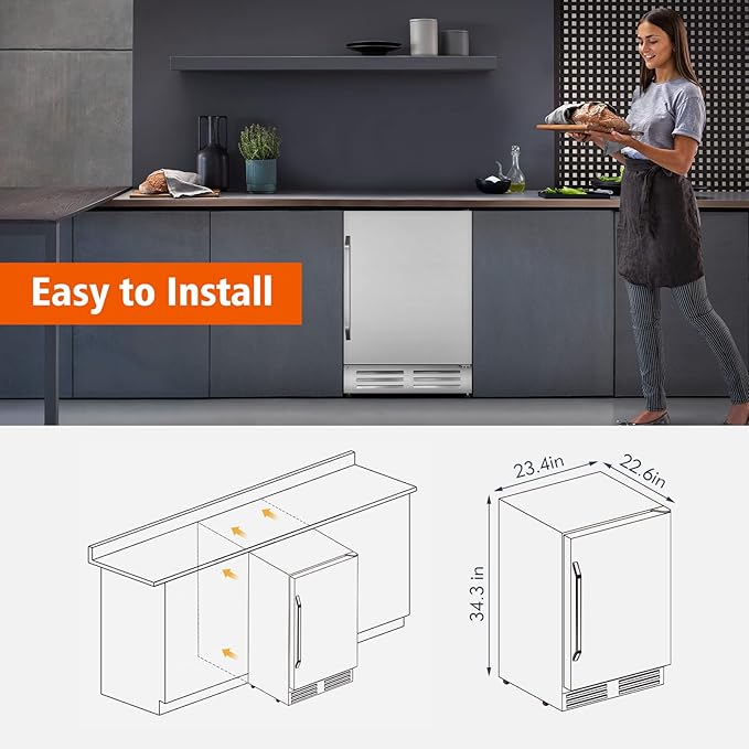 24 Inch Outdoor Beverage Refrigerator Cooler,Stainless Steel Wide Refrigerator for 210 Cans,Fit Perfectly for 24" Space Built-in Counter or Freestanding with powerful and quiet cooling system - Image 8