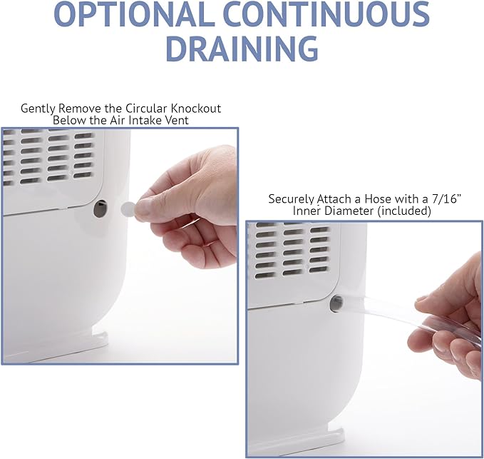 Ivation 13-Pint Small-Area Desiccant Dehumidifier Compact and Quiet - With Continuous Drain Hose for Smaller Spaces, Bathroom, Attic, Crawlspace and Closets - For Spaces Up To 270 Sq Ft, White - Image 3