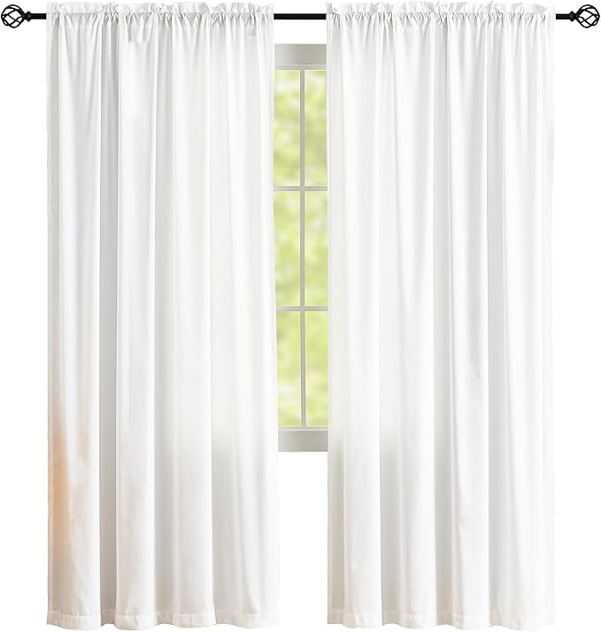 Sheer Curtains 45 inch Length 2 Panels White Semi-Sheer Rod Pocket Drapes with Light Filtering & Non-See-Through Privacy curtains for Bedroom, Living Room, Silky-Soft Tencel Velvet Fabric, 52"W x 45"L by MYSTIC-HOME