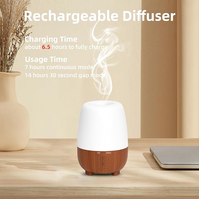 150ML Rechargeable Battery Operated Essential Oil Diffuser, Portable Cordless Aromatherapy Diffuser,7-Hour Runtime with 7 LED Color Changing Lightsfor Home,Office,Outdoor - Image 2