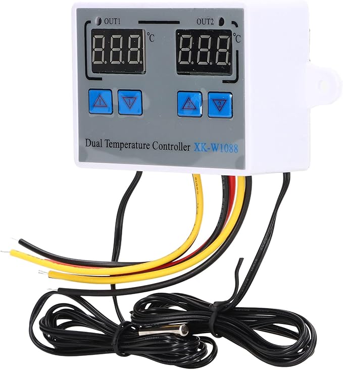 Dual Display Temperature Humidity Controller, Digital Thermostat Dual Temperature Controller 12V Direct Output Heating Cooling Thermostat Switch NTC 10K Sensor for Aquarium Tank Greenhouse by Unknown