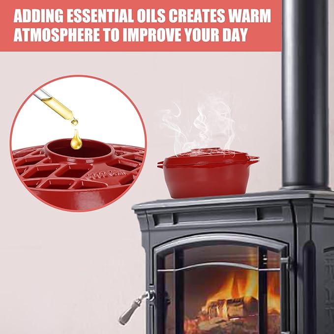 G Good Gain Wood Stove Steamer, Fireplace Humidifier, Cast Iron Humidifier for Stove, Matte Black Finish, Rust Resistant, Lattice Top, 2.5 Quart Capacity, Wood Burning Stove Indoor Decorative. RED - Image 3