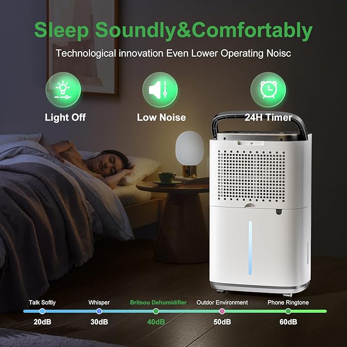 55 Pint Portable Dehumidifier with Drain Hose for Basements, 5,200 Sq. Ft. Dehumidifiers Auto Drain or Manual Drainage, Quiet Dehumidifier for Home with 6L Water Tank - Image 9