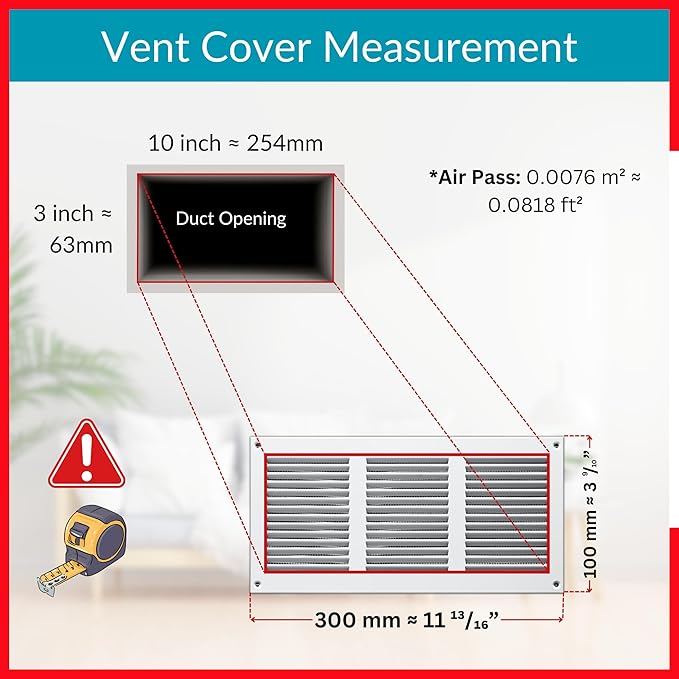 10x2 Vent Cover (Duct Opening) - White HVAC Return Air Grille for Wall and Ceiling - Metal AC Vent Cover with Mesh - Rectangular Ventilation Register - External Dimensions: 11.81" W x 3.94" H - Image 6