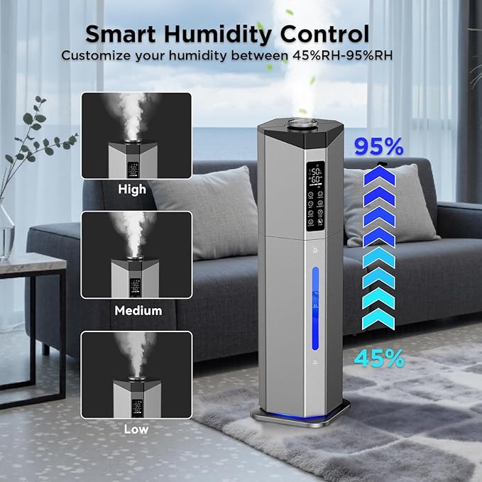 Humidifiers for Bedroom - GloryAir 2.38Gal/9L Dual Atomizers Top Fill Humidifier for Large Room 2000ft² with Auto Rotation 7-Color Light Humidistat Quiet Commercial Humidifiers for House Plants Baby - Image 4