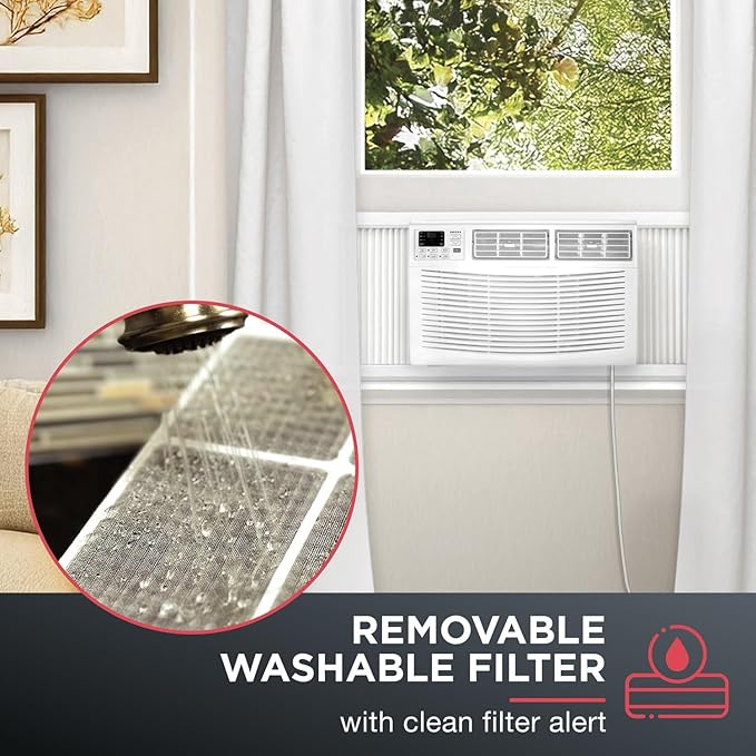 Amana 8,000 BTU Window Air Conditioner with Dehumidifier, 115V, Window AC for Rooms up to 350 Sq. Ft., Bedrooms, Bathrooms, and Nurseries with Remote Control, Digital Display, Timer, 3 Cooling Speeds - Image 8