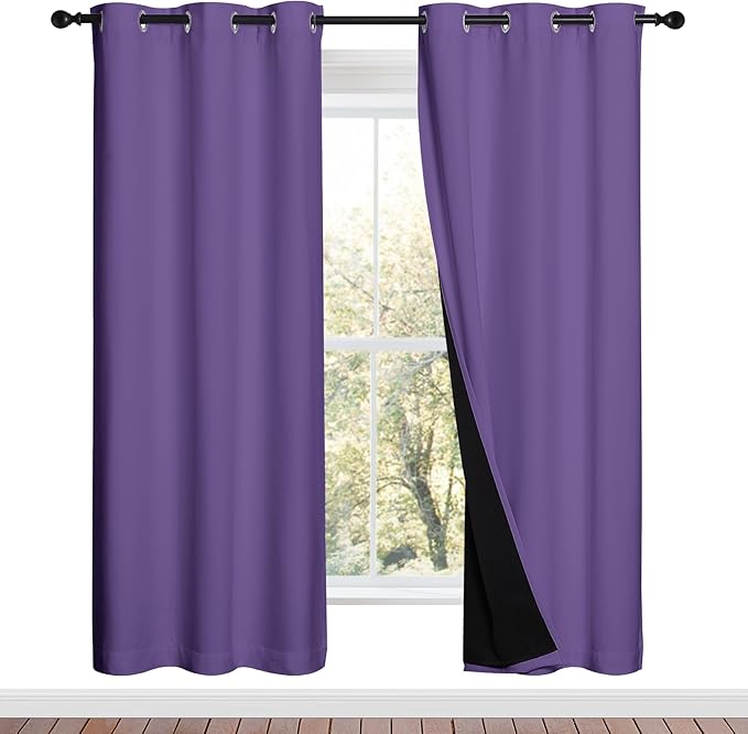 NICETOWN Lilac Purple Full Shade Curtain Panels, Pair of Energy Smart & Noise Blocking Out Blackout Drapes for Dining Room Window, Thermal Insulated Guest Room Lined Window Dressing(42 x 72 inch) by NICETOWN