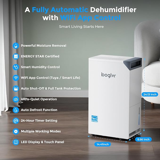 4500 Sq.Ft. Most Efficient Energy Star 2025, Max 80 Pint/D (Standard 52Pint/D) Smart Compressor Dehumidifier with APP/WIFI, Intelligent Humidistat for Basement, Home, Bedroom, Bathroom, Garage - Image 3