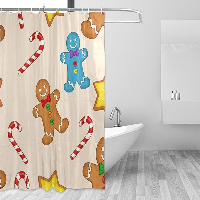 Christmas Gingerbread Beige Shower Curtain Liner 72×72 inch for Bathroom Curtain Anti Mold Shower Curtain with Hooks Bathroom Accessories by Unknown