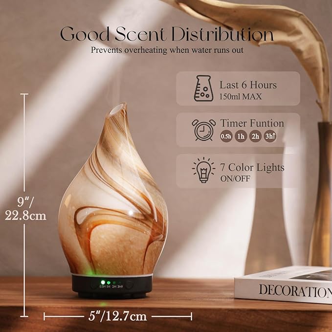 Porseme 150ml Essential Oil Diffuser Glass Color Changing Aroma Air Diffusers Aromatherapy Ultrasonic Cool Mist Humidifier 4 Running Hours Waterless Auto-Off for Sleeping Yoga Office Spa (Jupiter) - Image 3