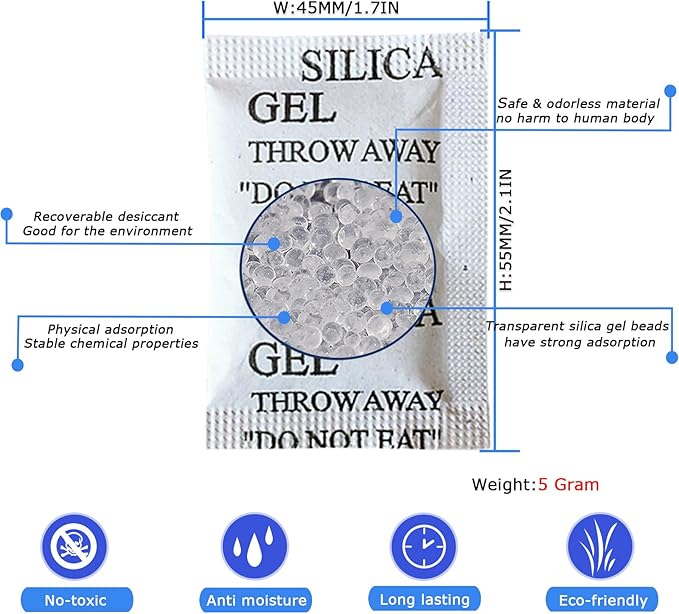 50PCS 5 Gram Silica Gel Packets, Premium Moisture Absorbers, Desiccant Packs for Storage Clothes, Shoes, Electronics, 3D Filament, Safes, Rechargeable Humidity Packs, Dehumidifier Bags, Silica Packets - Image 2