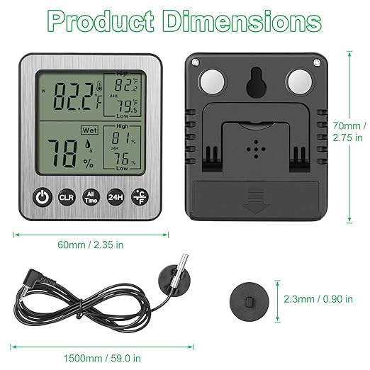 2 PCS Refrigerator Thermometer Digital Freezer Fridge Thermometer with Extra Sensor Digital Indoor outdoorthermometer Hygrometer max and min Remember White ZZ20 - Image 2