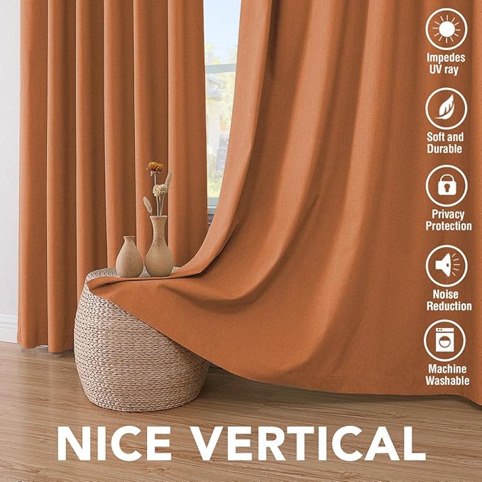 H.VERSAILTEX 100% Blackout Curtains for Bedroom Thermal Insulated Linen Textured Curtains Heat and Full Light Blocking Drapes Living Room Curtains 2 Panel Sets, 42x45 Inch, Orange - Image 7