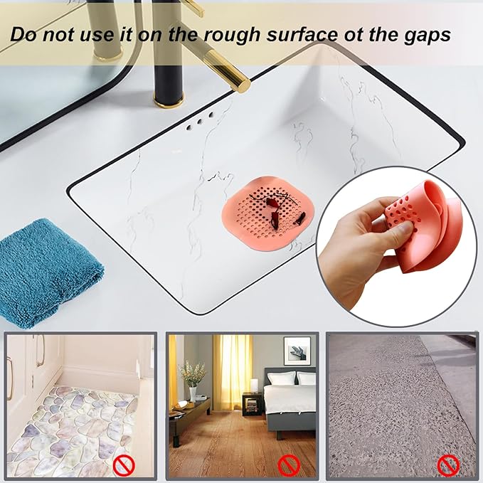 Hair Drain Catcher,Square Drain Cover for Shower Silicone Hair Stopper with Suction Cup,Easy to Install Suit for Bathroom,Bathtub,Kitchen 2 Pack (Orange) - Image 2