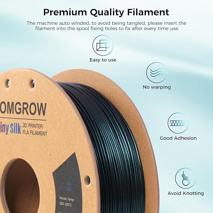 Comgrow 3D Printer Filament, Silk PLA Filament 1.75mm Burnt Titanium 1KG (2.2LBS), Dimensional Accuracy +/- 0.02 mm, Color Changeable 3D Printing Filament Changing Colors with Light - Image 3