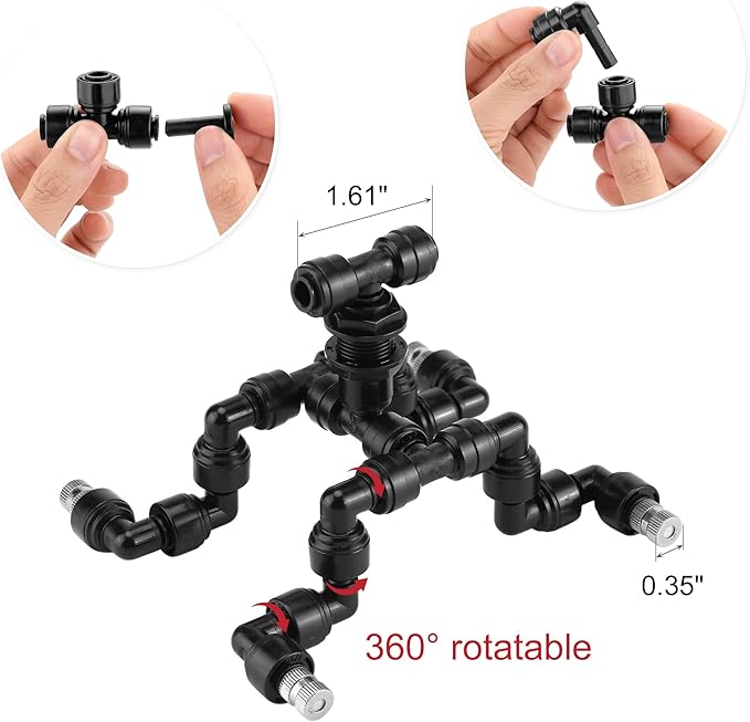 CozyCabin 4-Heads Reptile Mister Nozzles, 1/4'' Reptile Spray Nozzle 360 Degree Adjustable Detachable Nozzle - Fine Mist Fogger for Terrarium, Aquarium Rainforest - Image 3