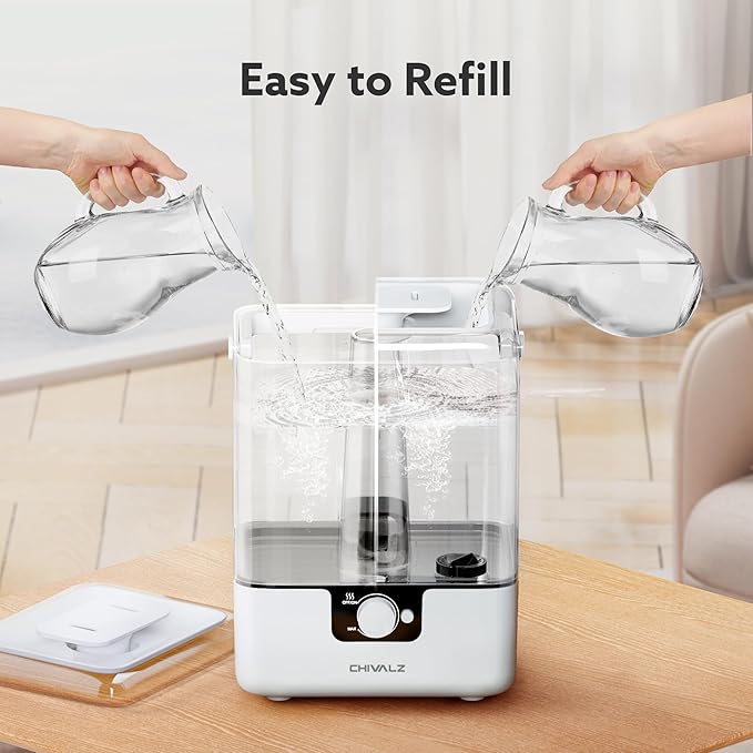 CHIVALZ Humidifiers for Bedroom Large Room Home, 6L Cool Mist Humidifier for Baby and Plant, Oil Diffuser, Top Fill Humidifier with Night Light, Quiet 23dB, Up to 26H, White 1Pack - Image 5