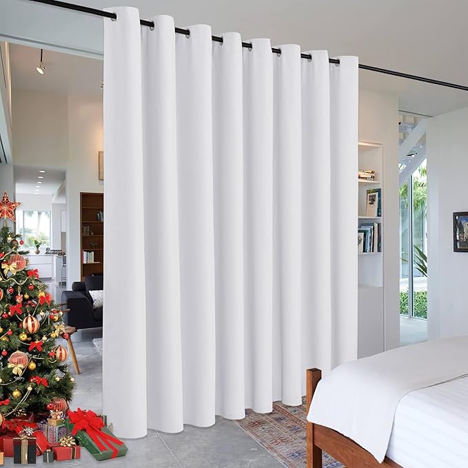 RYB HOME Separation Room Divider Curtain Heavy Duty Share Space Ceremony Window Drape, Partition Grommet Curtain for Patio Sliding Door Garage, W 15 x L 9 ft, Grayish White, 1 Panel by RYBHOME