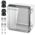 TICONN Waterproof Electrical Junction Box IP67 ABS Plastic Enclosure with Hinged Cover with Mounting Plate, Wall Brackets, Cable Glands (Clear, 5.9"x5.9"x3.5") by TICONN