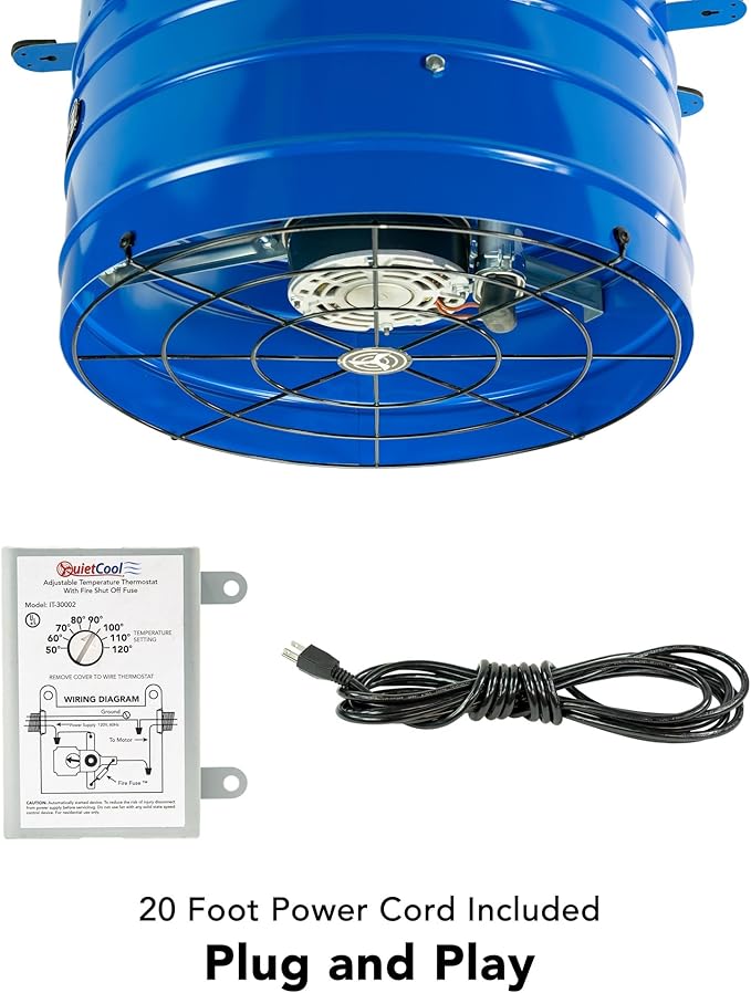 Quietcool AFG PRO-2.0 Attic Fan for Gable Vents - 1945 CFM - Adjustable Thermostat - 20ft Power Cord - Plug-and-play - Two Speed Capable - Image 2