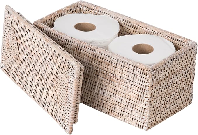 Kouboo La Jolla Rectangular Rattan Box, White-Wash Toilet Roll Storage Basket (1030101) - Image 3