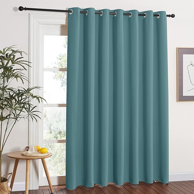 NICETOWN Window Treatment Sliding Door Curtain - Thermal Insulated Wide Width Solid Blackout Patio Glass Door Drape, Extra Wide Draperies (Sea Teal, 100 inches Wide x 84 inches Long) by NICETOWN