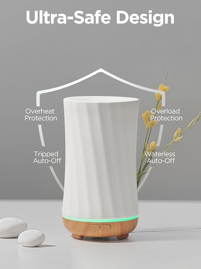 InnoGear 150ml Ceramic Oil Diffuser, Handcrafted Stone Essential Oil Diffuser Aromatherapy Diffusers Ultrasonic Cool Mist Humidifier Vaporizor with 2 Mist Modes for Room Home, White Twist Ceramic - Image 4